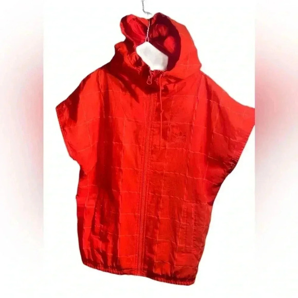 Adidas sleeveless hooded orange athletic stylish full zip lined vest unisex S - Picture 2 of 4